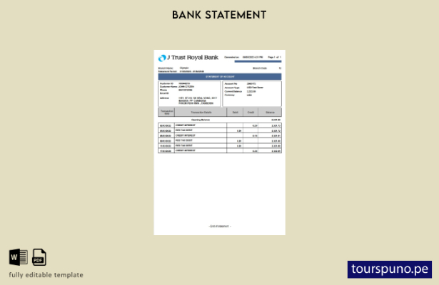 listo para imprimir plantilla de Word   extracto bancario de Camboya J Trust Roy